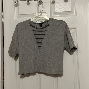 Open V neck Crop Tee Shirt -NWOT